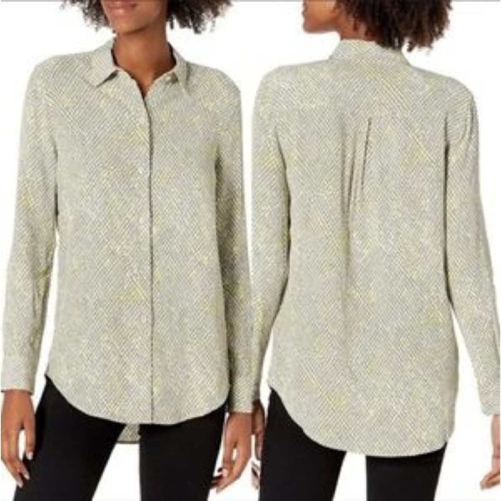 EQUIPMENT Grey & Yellow Button Up Shirt Geometric Snakeskin Blouse Silky Top - Picture 5 of 16